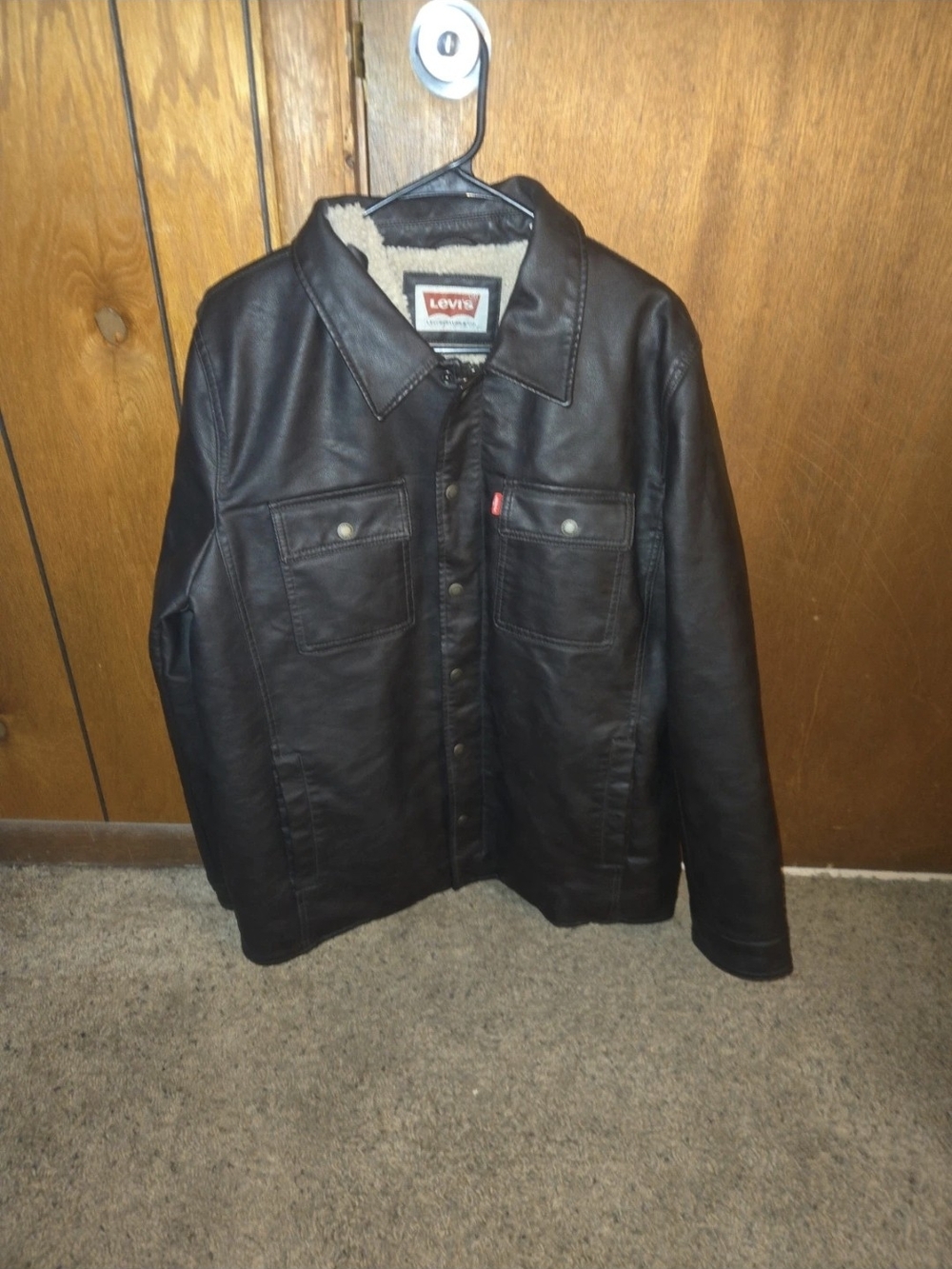 Levi's Black Leather Jacket with Sherpa Collar